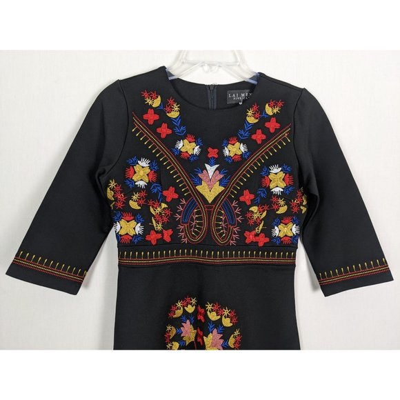 Lai Meng five cats Colorful‎ Embroidered black dress size S - Picture 3 of 9
